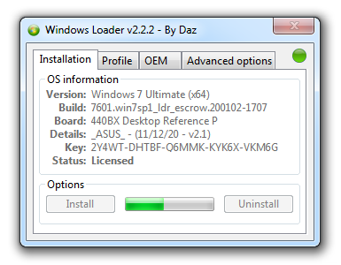 Активация Windows 7 в Windows 7 Loader By Daz