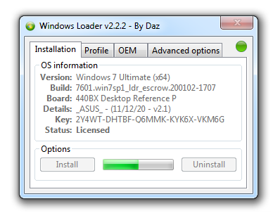 Работа с Windows 7 Loader By Daz