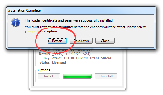 Успешная активация в Windows 7 Loader By Daz