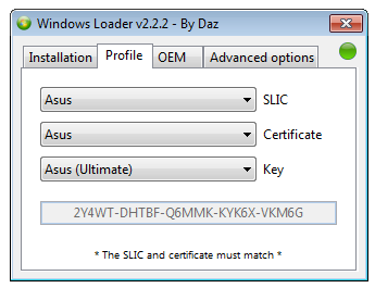 Вкладка Profile в Windows 7 Loader By Daz
